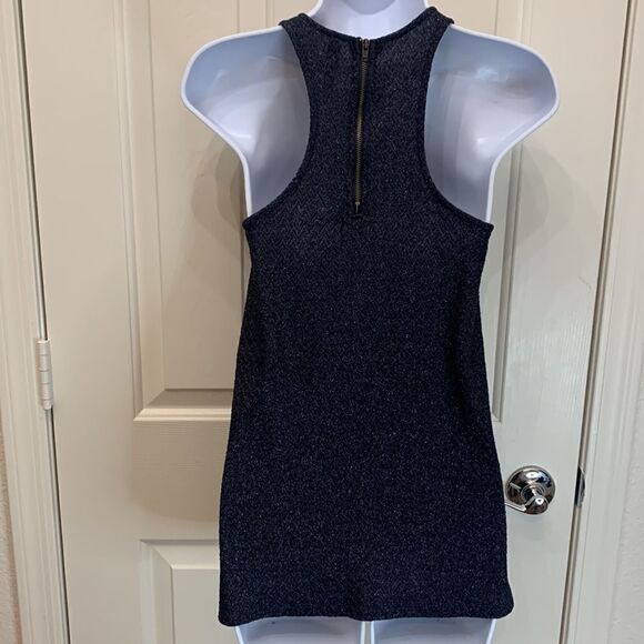 Zara Basic Evening Medium Navy Blue Metallic Shimmer Racerback Zipper Sexy Top - Picture 4 of 7